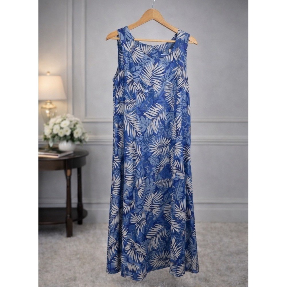Charter Club‎ Fit And Flare Dress 12 Blue Tropical Floral Print Sleeveless Lined